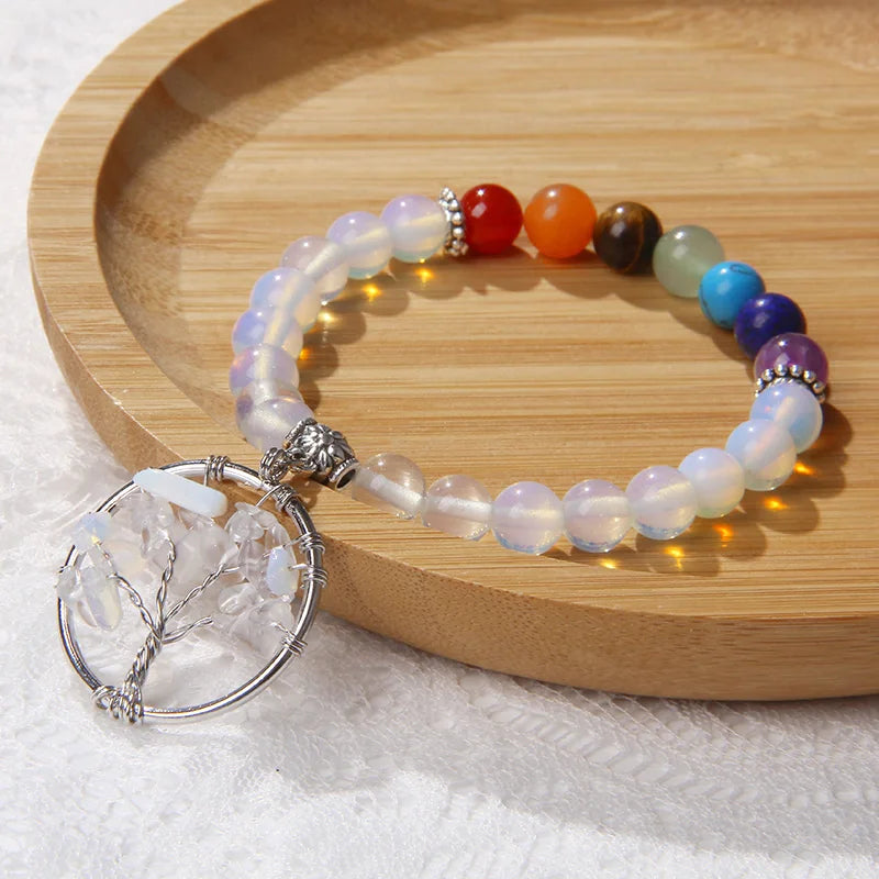 7 Chakra Tree of Life Pendant Bracelets 8mm Blue Turquoise Bead Bracelets Bangles Women Yoga Healing Jewelry Gifts Wholesale