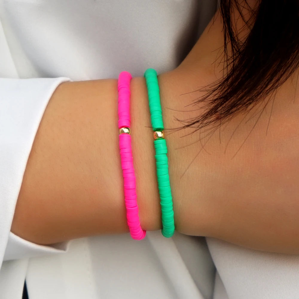 2pcs/set Heishi Beaded Bracelet For Women Clay Beads Jewelry Fashion Summer Beach Trendy Boho Bohemian 2024 New In Gifts
