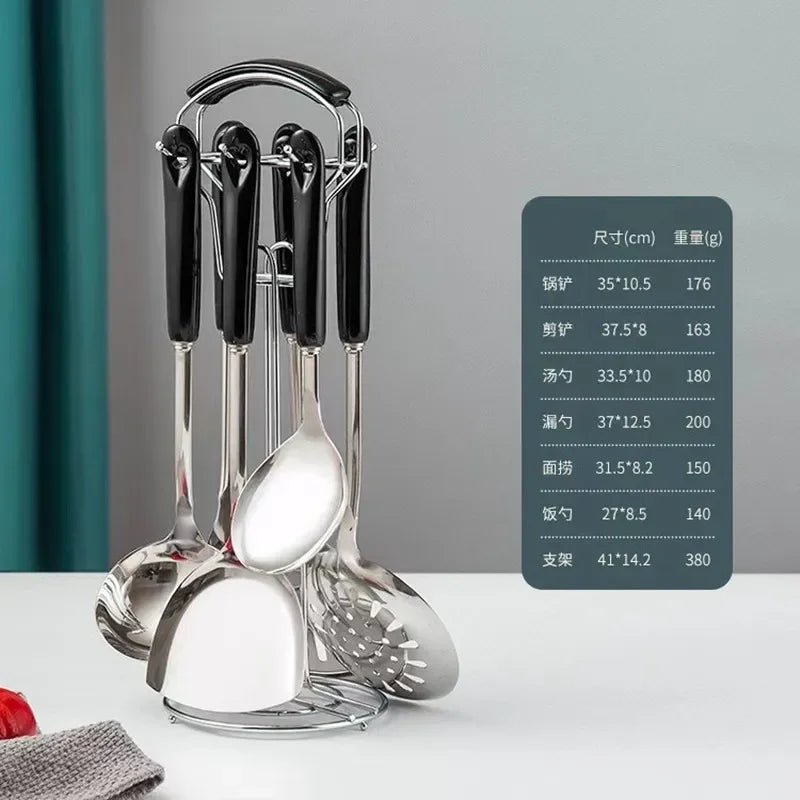 Hemasa 7pcs Stainless Steel Spatula Soup Spoon Kitchenware Set Cooking Spatula /Ceramic Handles