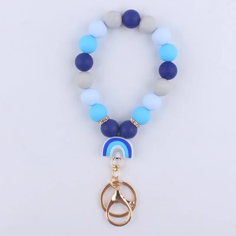 Hemasa Silicone Round Beads  Coloured  Keychain /Women Wristlet Bracelet Keyring