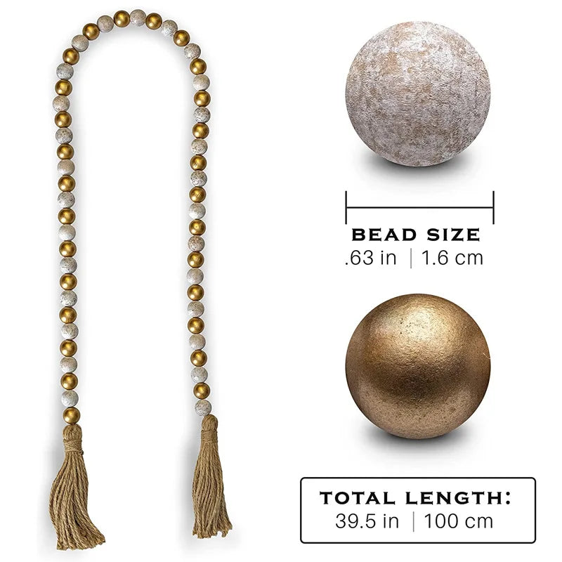 Hemasa Wooden Handmade  Natural Wood Bead Garlands Macrame home decor Farmhouse Rustic Tassel Decoration Wall Hangin