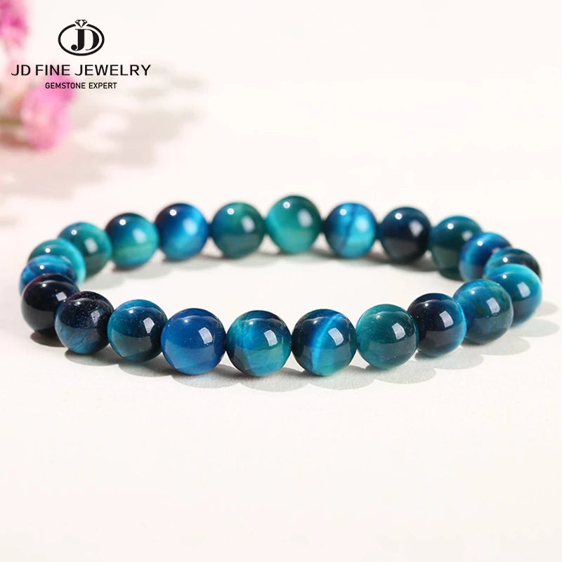 JD Natural Stone Blue Tiger Eye Beaded Bracelets Women Men Reiki Healing Yoga Meditation Charm Bangles Pulseras Jewelry Gift