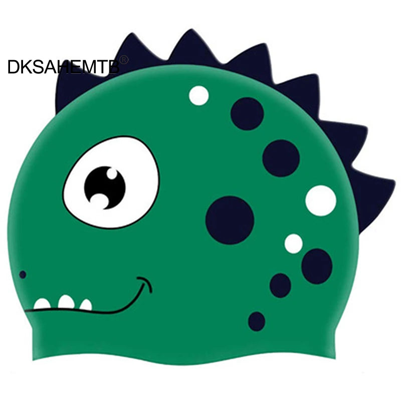 Hemasa Cartoon Silicone Swimming Cap /Waterproof Dinosaur Long Hair Sports Swim Pool Hat Adults & Children Elastic Swimming Cap
