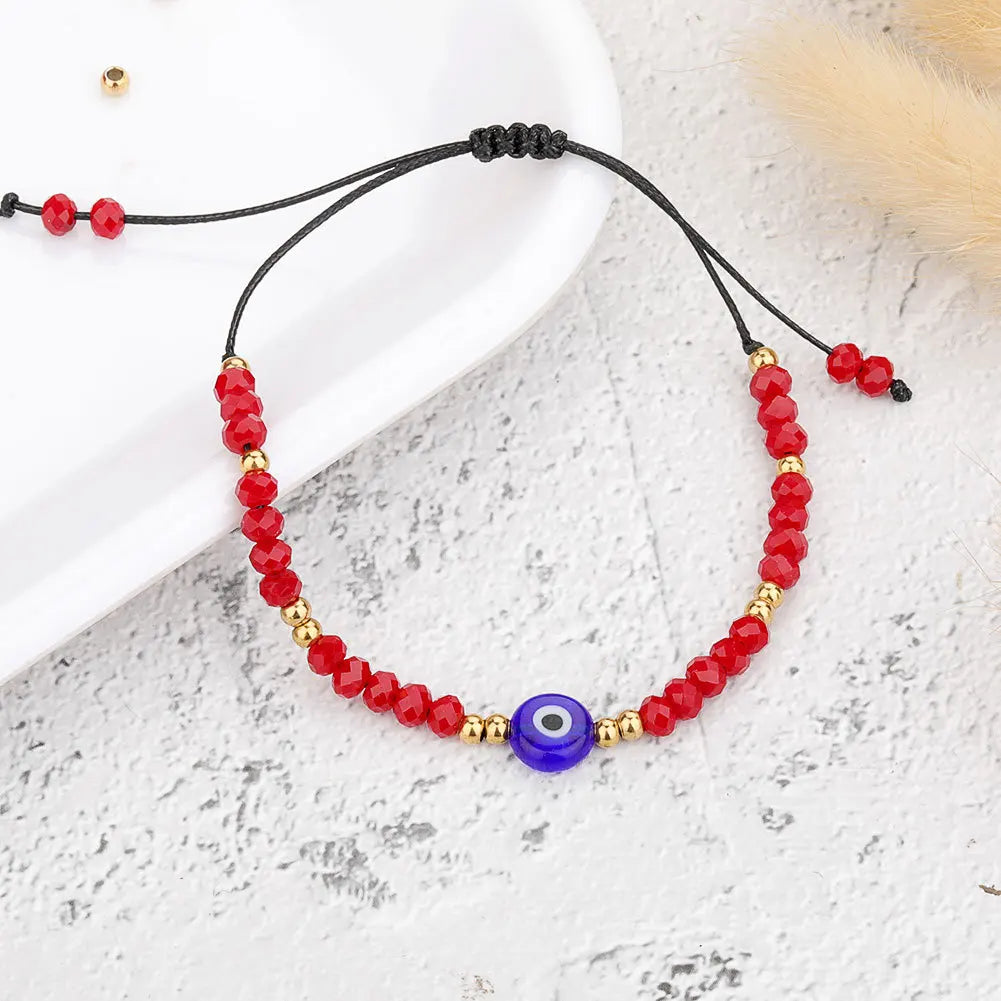 Amulet Evil Nazar Eye Bracelet Handmade Rope Stainless Steel Bead Crystal Bracelets for Women Valentines Day Gift Emo Jewelry