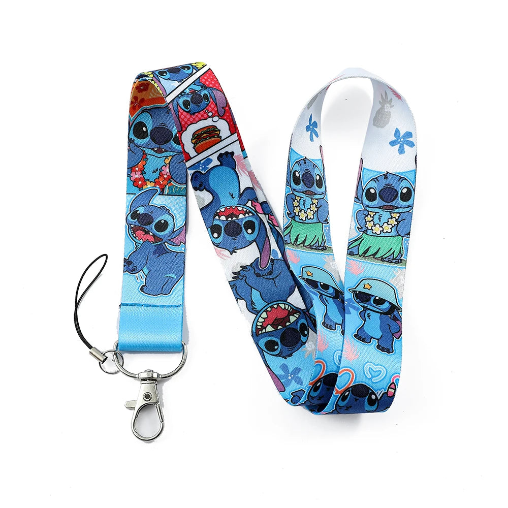 Lilo Stitch Cute Couples Lanyard For Keys Chain Credit Card Cover Pass Mobile Phone Charm Straps ID Badge Holder Key Accessories