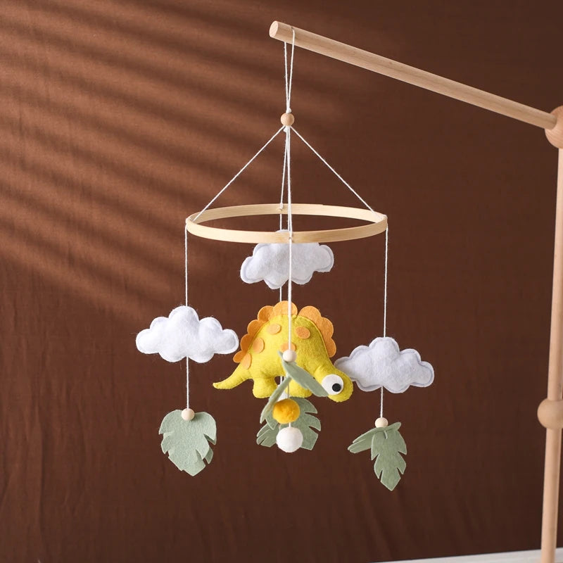 Hemasa Baby Felt Dinosaur Bell Hanging Month Newborn Wooden Mobile Music Rattle Toy Crib Holder Bracket Infant Accessories