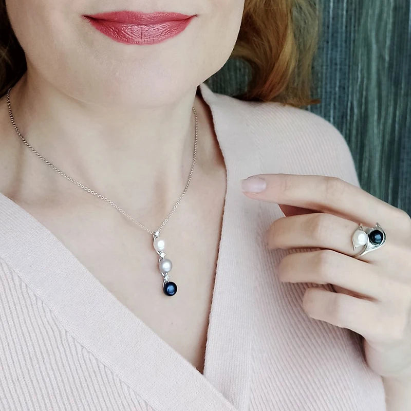 Hemasa  Multicolor Pearl pendant Freshwater Three beads pendant Necklace  for women wedding party Daily gift