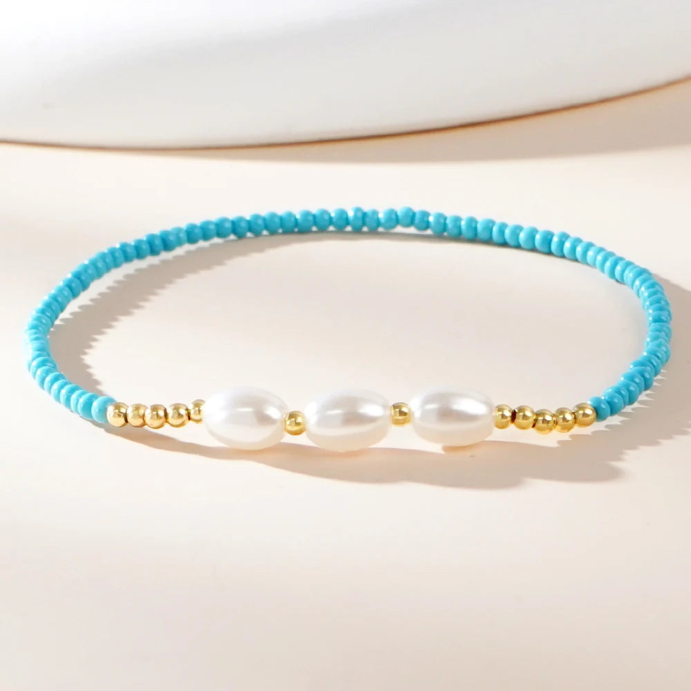 1pc Women's Fashion Bracelet Bohemian Style Multi colored Glass Bead Imitation Pearl Bead Bracelet for Daily Versatile Gifts
