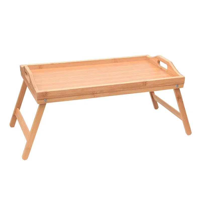 Hemasa Bamboo Bed Tray Table with Folding Legs Handle Foldable Serving Laptop Tray Snack Tray Breakfast Tray Bed Table Drawing Table