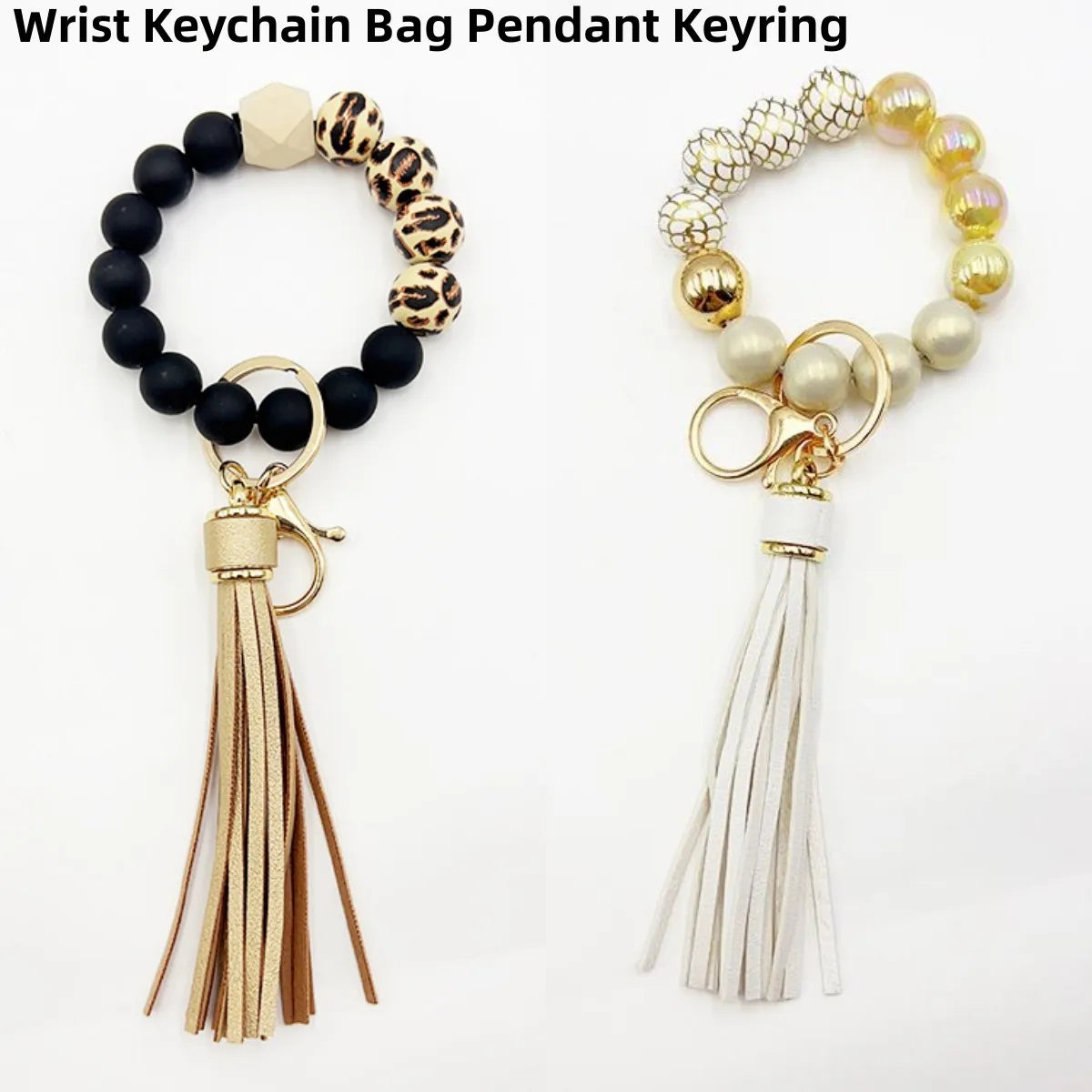 Hemasa Silicone Beads Keychain Bracelet with Tassels for Women