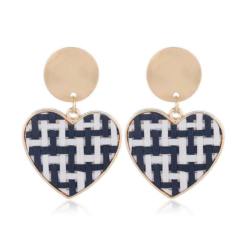3Colors New Handmade Straw Woven Rattan Earrings 2020 For Women Grils Heart Pendant Earring Brincos Geometric Party Jewelry Gift