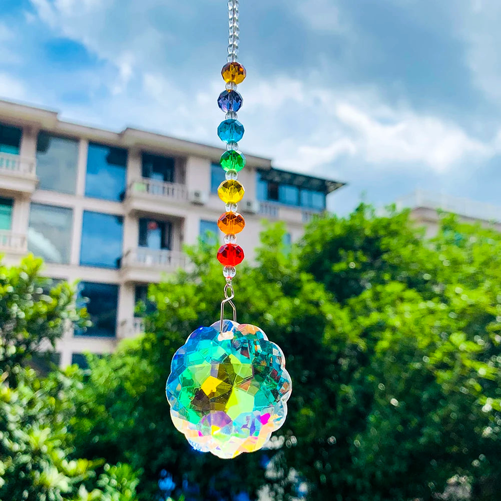 Mandala Chakras Rainbow Crystal Prism Garland Suncatcher Glass Art Faceted Crystals Chandelier Pendant Home Garden Hanging Decor