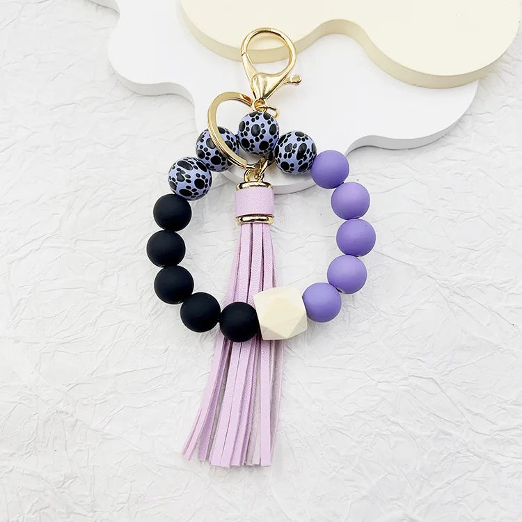 Hemasa Silicone Beads  Keychain Bracelet  with Tassels for Women