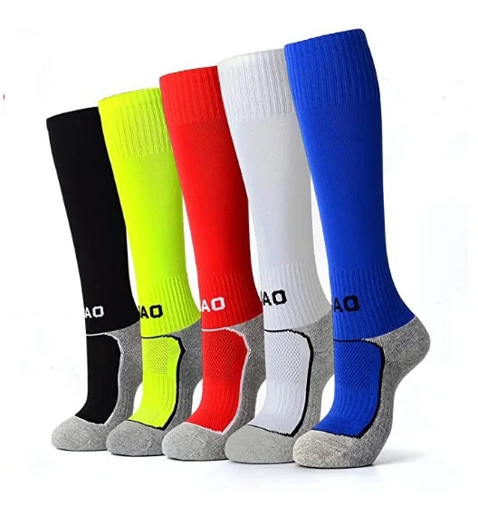 5 Pairs Kids Soccer Socks Boys Girls High Tube Long Knee Athletic Football Socks (4-18 Years) Children Cotton Stocking Football