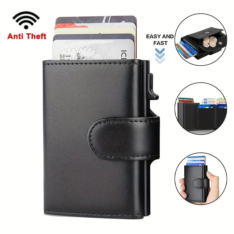 Men's RFID Blocking Leather Wallet Fashion Card Holder Tri-fold Wallet Money Bag Pop-up Card Wallet with Coin Pouch Men's Gift