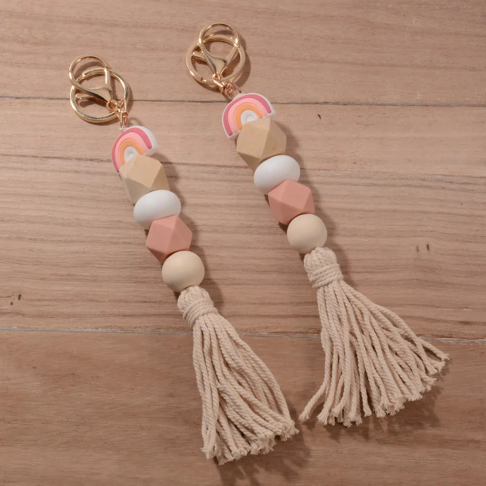 Hemasa  Silicone Beads Rainbow Keychain