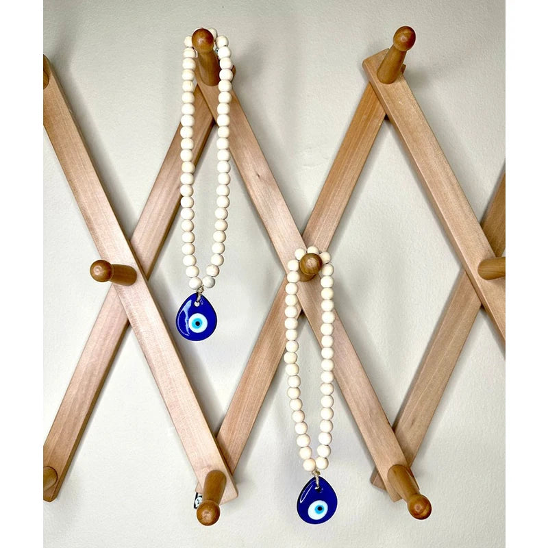 Hemasa Evil Eye Wall Hanging Lucky Eye Glass Evil Eye Gifts Turkish Eye Nazar House Protection Wood Beads Decor Rearview Mirror Pendant