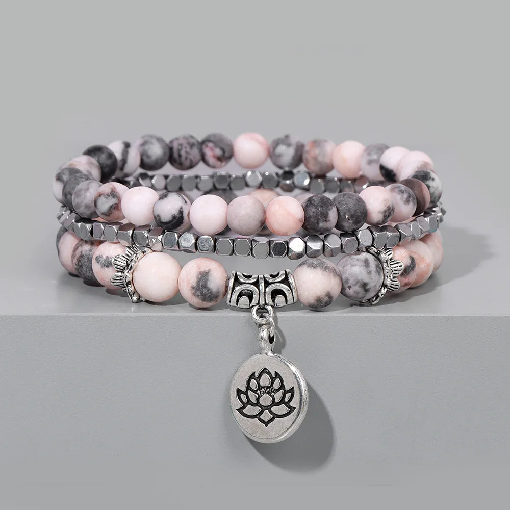Natural Stone Lotus Buddha Beads Amethysts Agates Lapis lazuli Tiger Eye Turquoises Bracelet For Women Men Yoga bracelet Femme