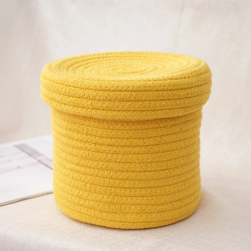 Hemasa storage box with lid, dust-proof storage box, hand woven cotton rope storage basket, wholesale of storage baskets