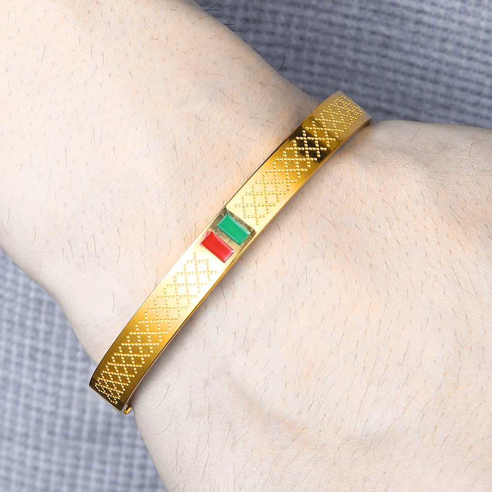 Luxury Round Enamel Stainless Steel Bangles & Bracelets No Fade Color Open Bangle For Women Girls Men Wedding Lover Jewelry