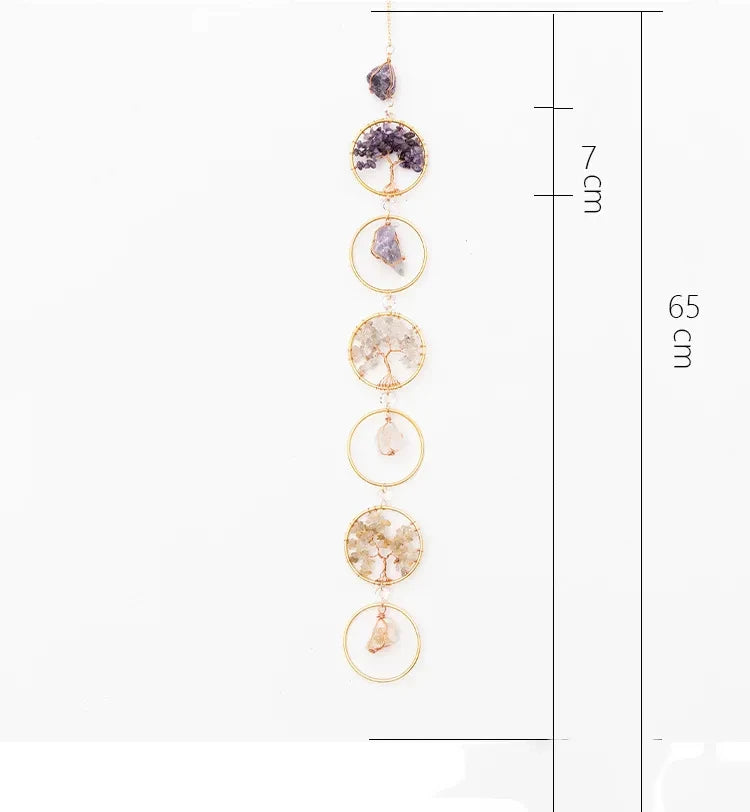 Hemasa Life Tree Crystal Wall Hanging Decor 6 Rings Chakra Stone Wall Decor Nordic Hanging Decoration Boho Room Decors Aesthetic Gift