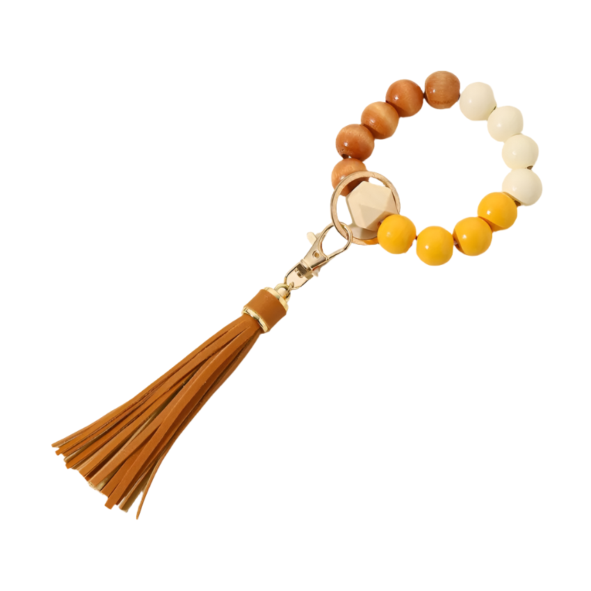 Hemasa Silicone Wooden Beads Wristlet Bracelet Keychain For Women Girl Keychain