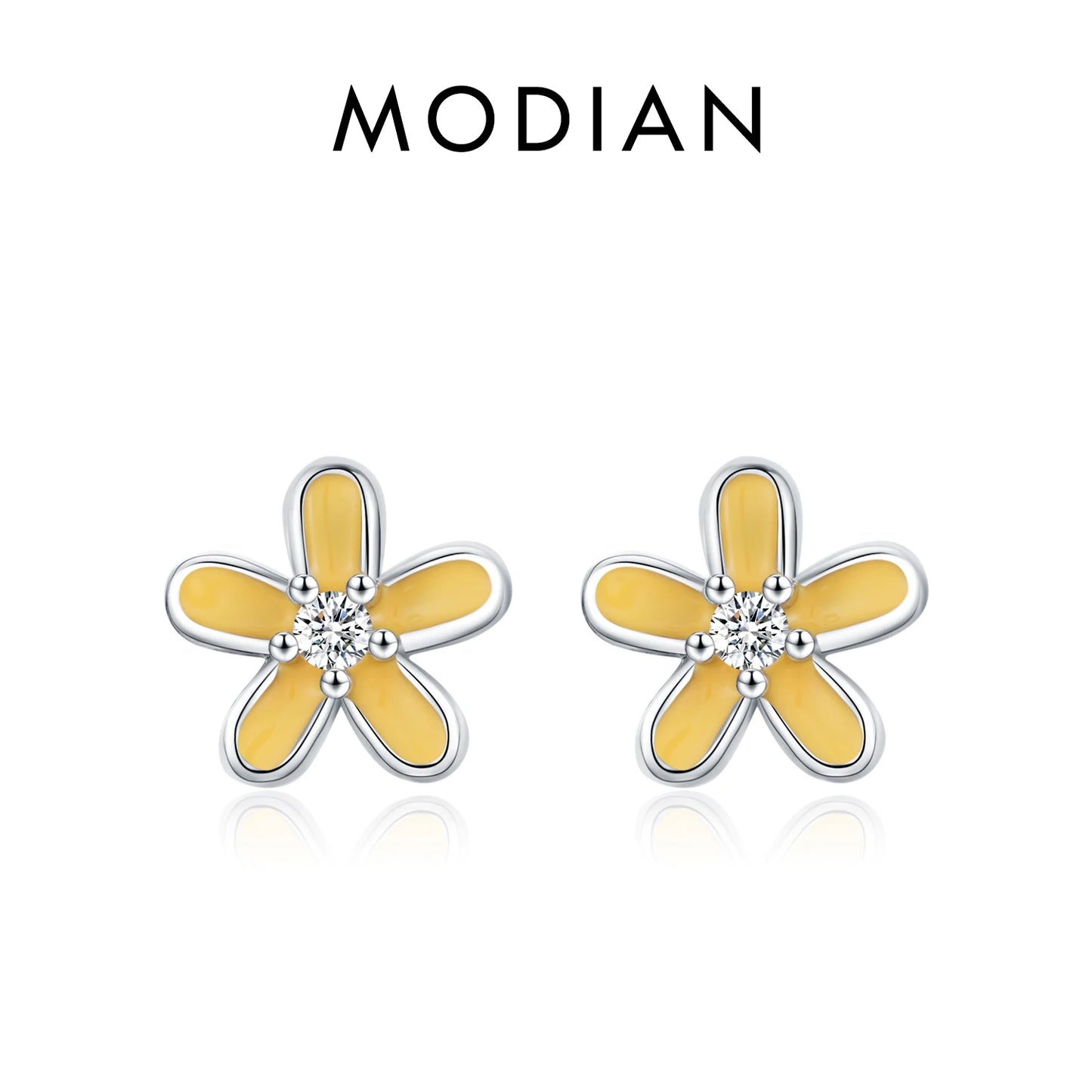 MODIAN 925 Sterling Silver Elegant Simple Cute Colorful Enamel Small Flower Stud Earrings For Women Fine Jewelry