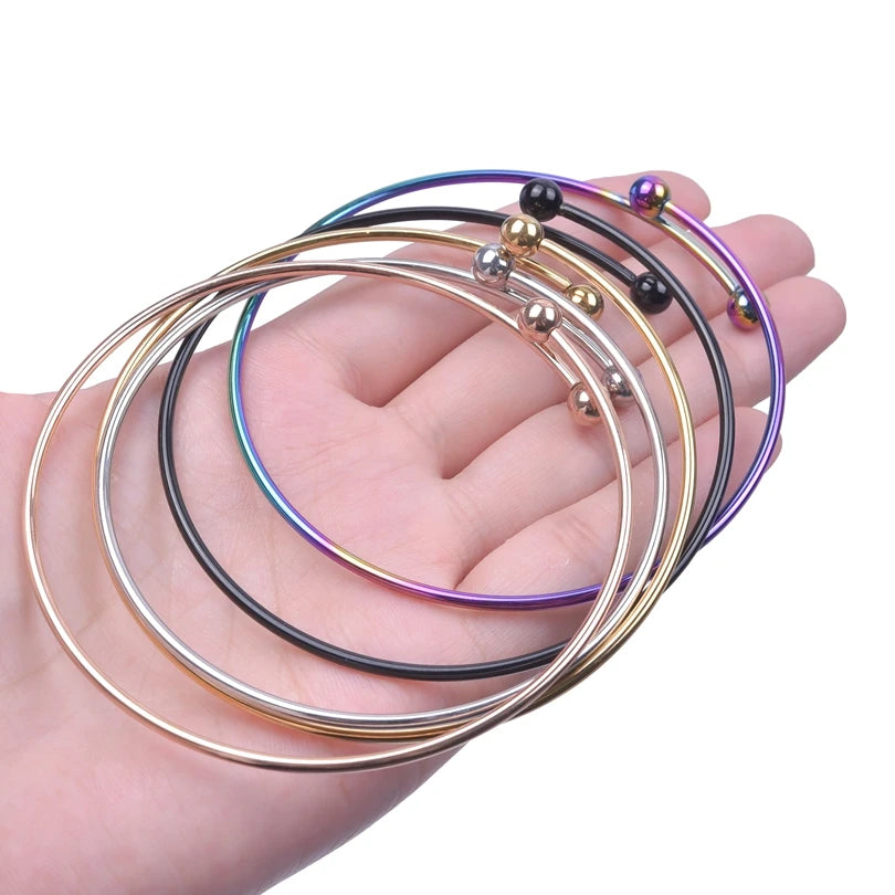 Minimalist Fashion Smooth Beads Open Adjustable Bangle Stainless Steel Bracelet For Women Femme Handmade Jewelry Gifts Supplies