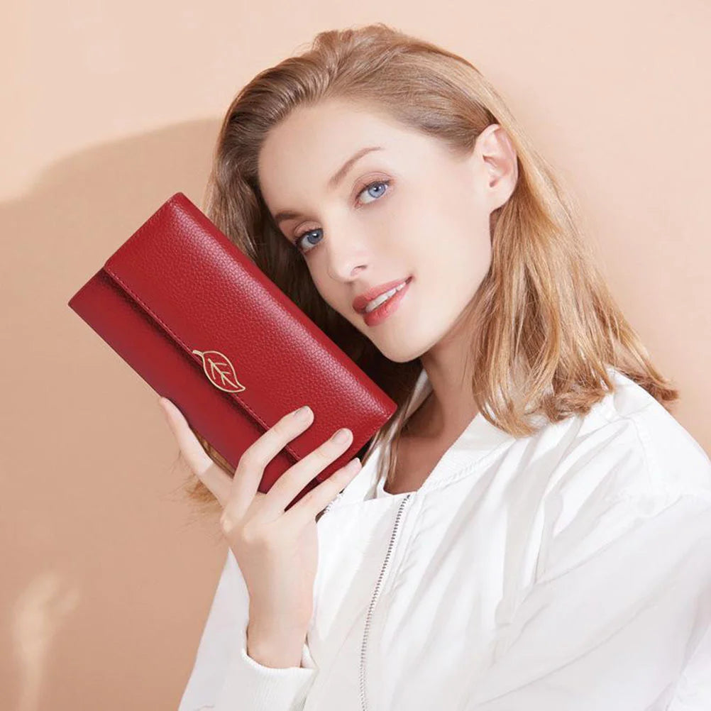 New Lychee Pattern Genuine Leather Wallet for Women Long Leather Leaf Women Wallet