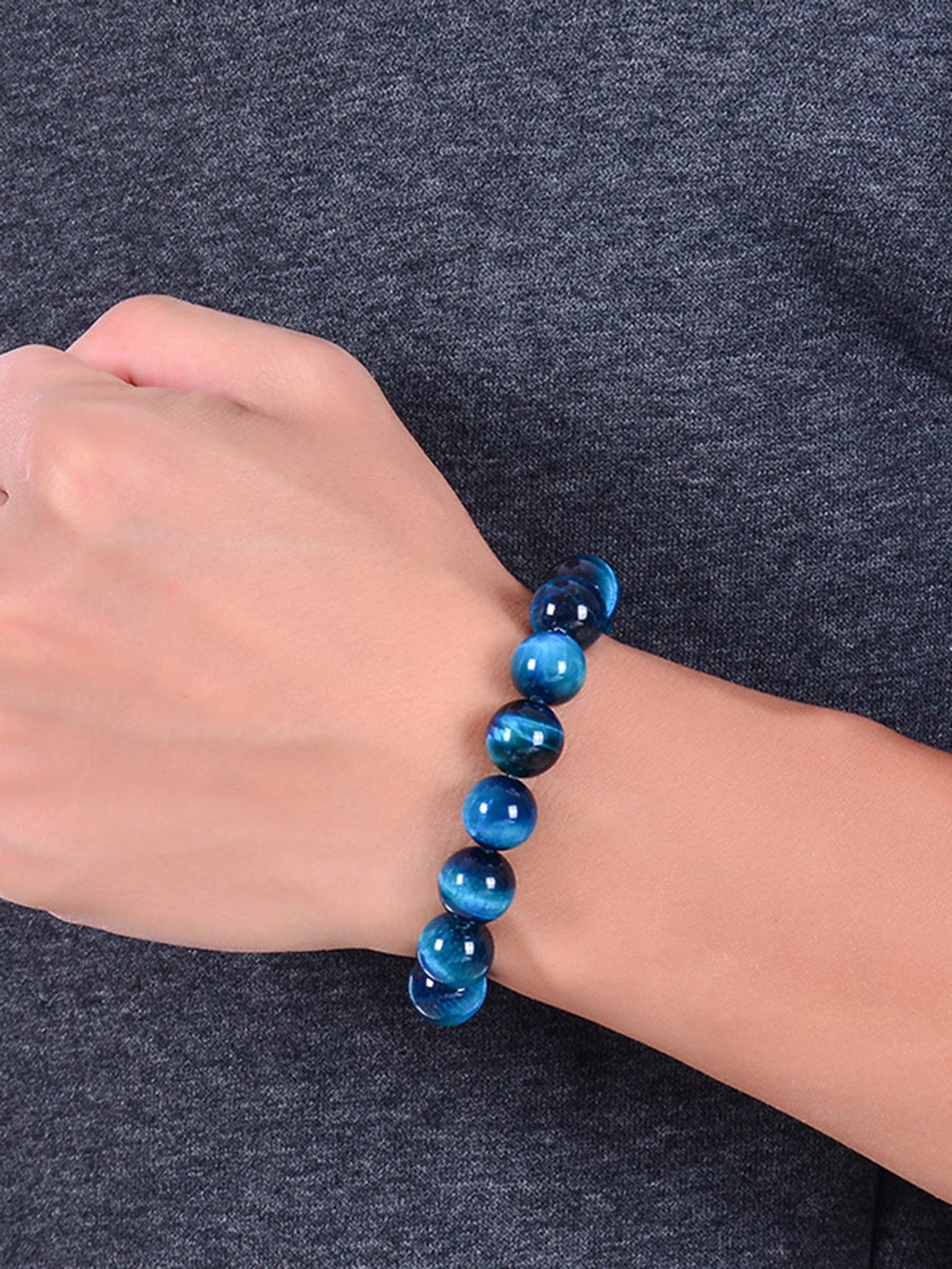 OAIITE Natural Stone Blue Tiger Eye Beaded Bracelet Men Women Yoga Meditation Charm Bracelet Heal Energy Pulseras Jewelry Gift
