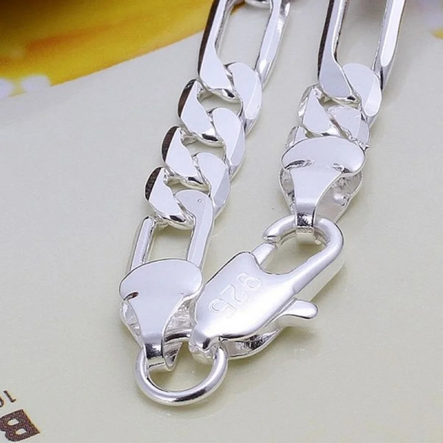 925 Sterling silver Bracelet 6mm chain Wedding nice gift solid for men women Jewelry fashion beautiful 20cm 8inch