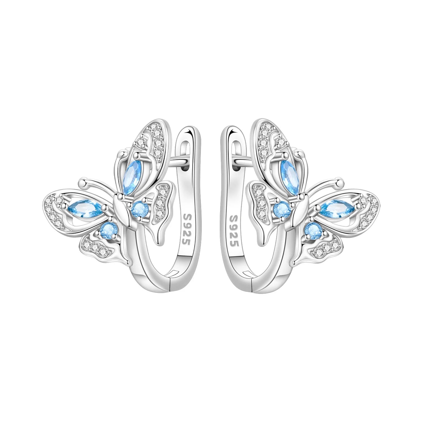 Orstarry S925 Sterling Silver Earring Exquisite Beautiful Blue Butterfly Earring For Women Birthday Gift Silver Jewelry
