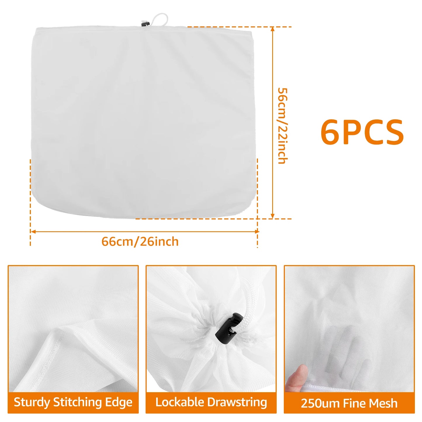 Tejesa 6Pcs Mesh Strainer Bag Reusable Straining Bag with Adjustable Drawstring Wine Brew Bags Aelf-made Juice Wine Fermentation Bag