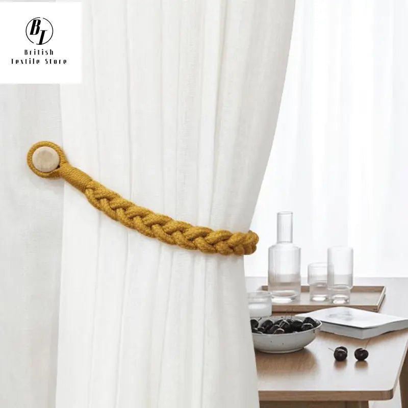 2PCS Modern Japanese Style Handwork Cotton Magnetic Curtain Buckle Straps Tieback Rope Decoration for Living Room Bedroom