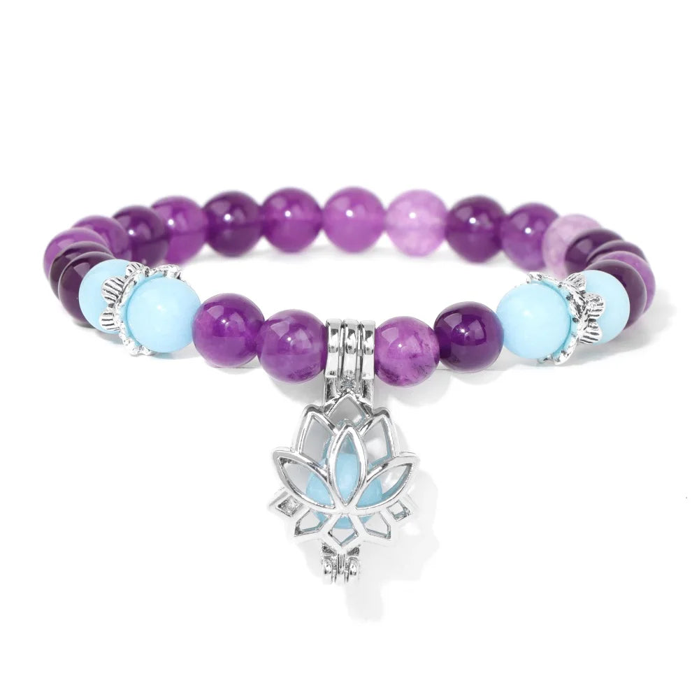 Tejesa Luminous Lotus Charm Bracelet Natural Stone Glowing In The Dark Beads Bracelets for Women Men Prayer Buddhism Yoga Jewelry