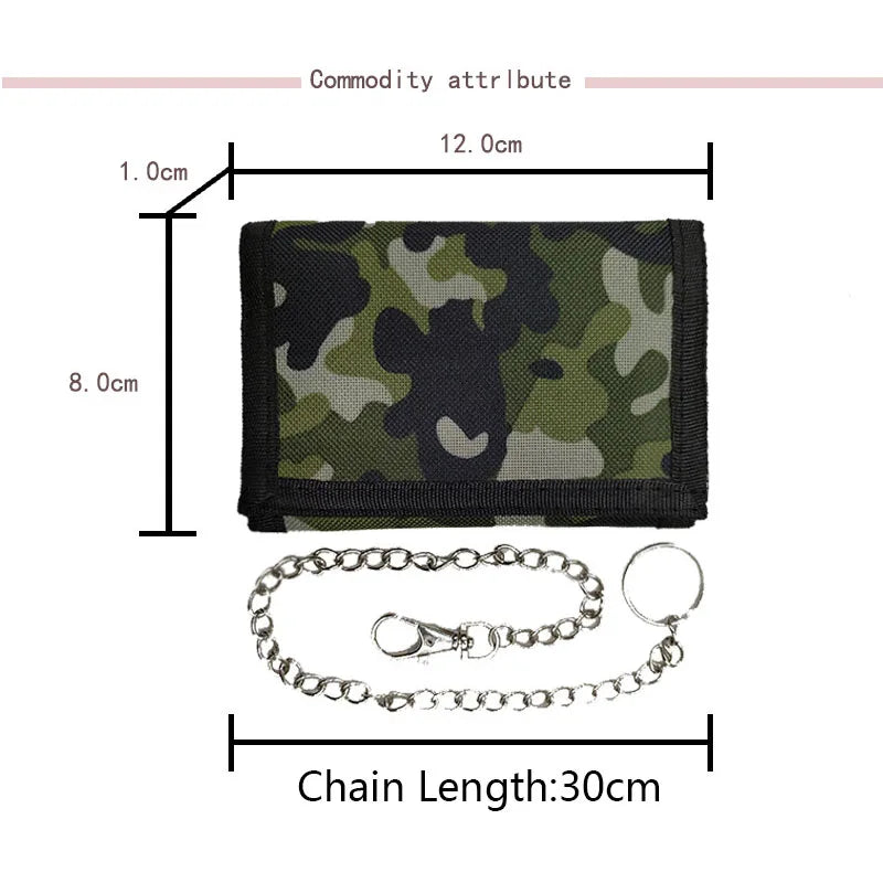 Nylon Trifold Casual Wallet for Male Men Women Young Novelty Money Bag Purse Zipped Coin ID Card Holder Pocket Kids with Chain