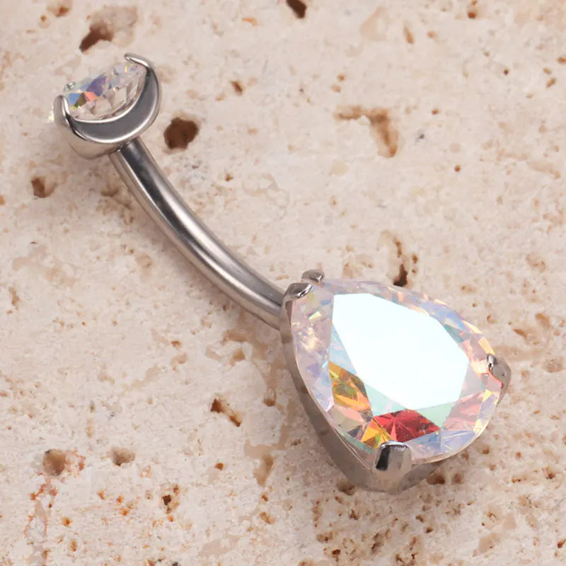 ASTM F136 Titanium Teardrop Belly Button Ring Belly 14G Colorful Zircon Center Navel Rings Belly Piercing G23 Body Jewelry