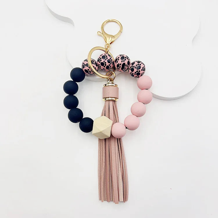 Hemasa Silicone Beads Keychain Bracelet with Tassels for Women