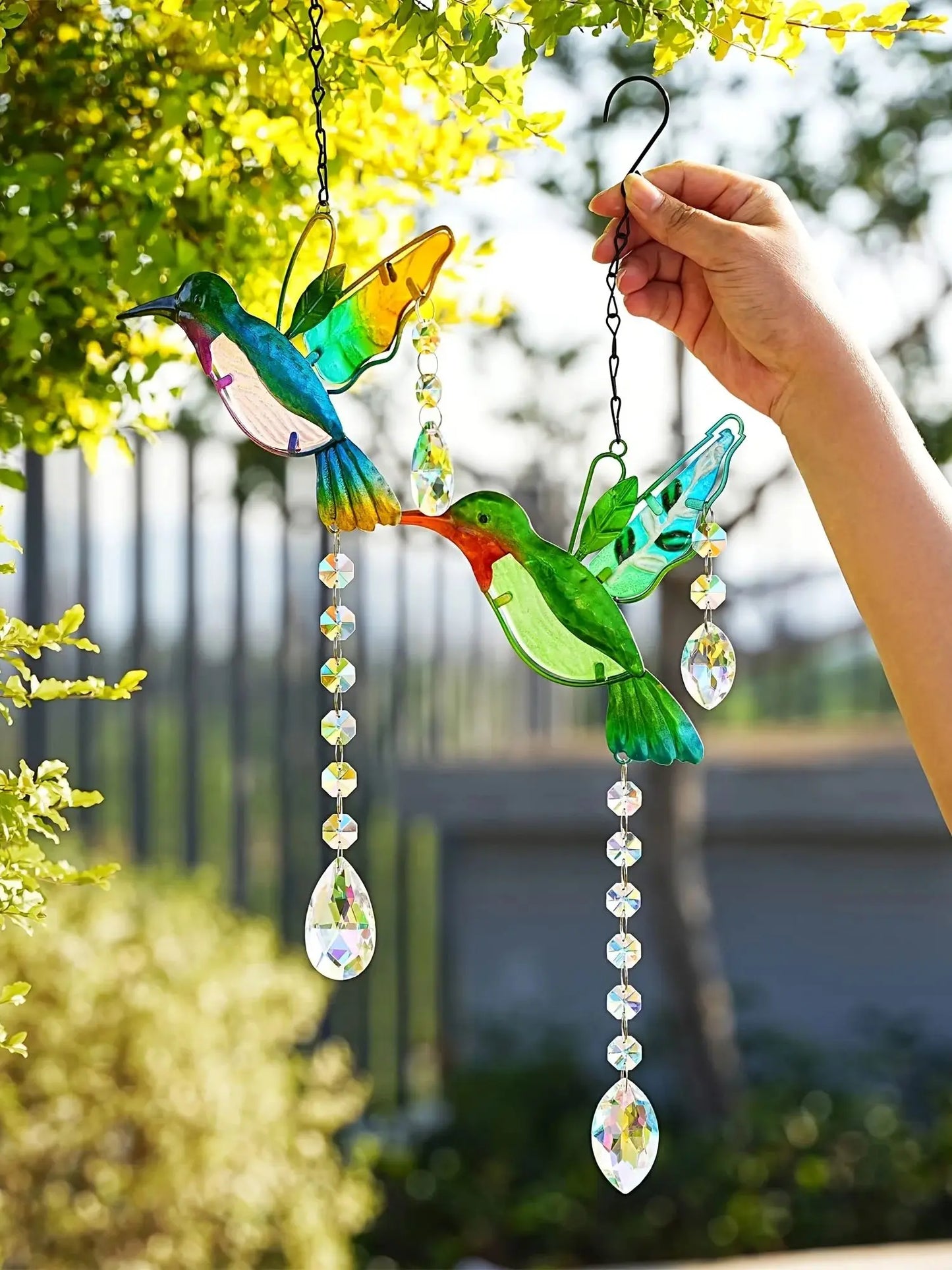 Tejesa 2 hummingbird sun catchers /stained glass window hangings/rainbow maker crystal prism sun catchers for outdoor and indoor home