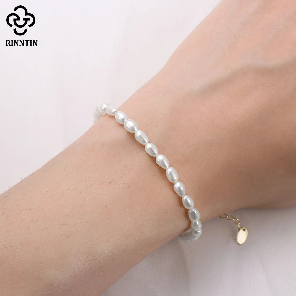 Rinntin Vintage 925 Sterling Silver Baroque Pearl Bracelet Handmade 6mm High Quality Freshwater Pearls Jewelry for Women GPB15