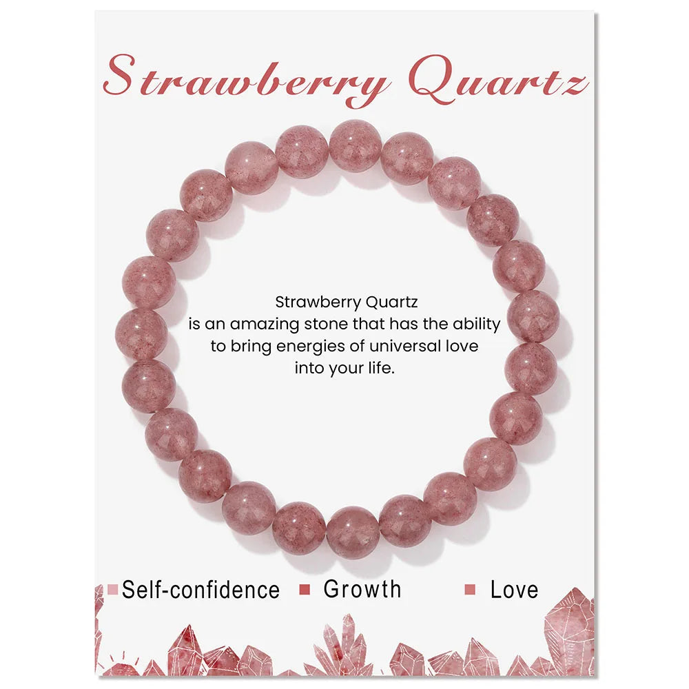 Heamsa 8mm Natural Stone Beads Bracelet /Amethysts/ Lapis Lazuli/ Rose Pink Quartz's Crystal Stretch Bracelet With Card For Women Men Gift