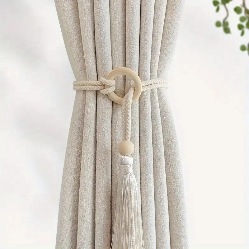 2pcs Log Loop Adjustable Cotton Cord Curtain Tie Fringe Bohemian Chic Curtain Rope Bundle Curtain Bedroom Living Room Home Decor