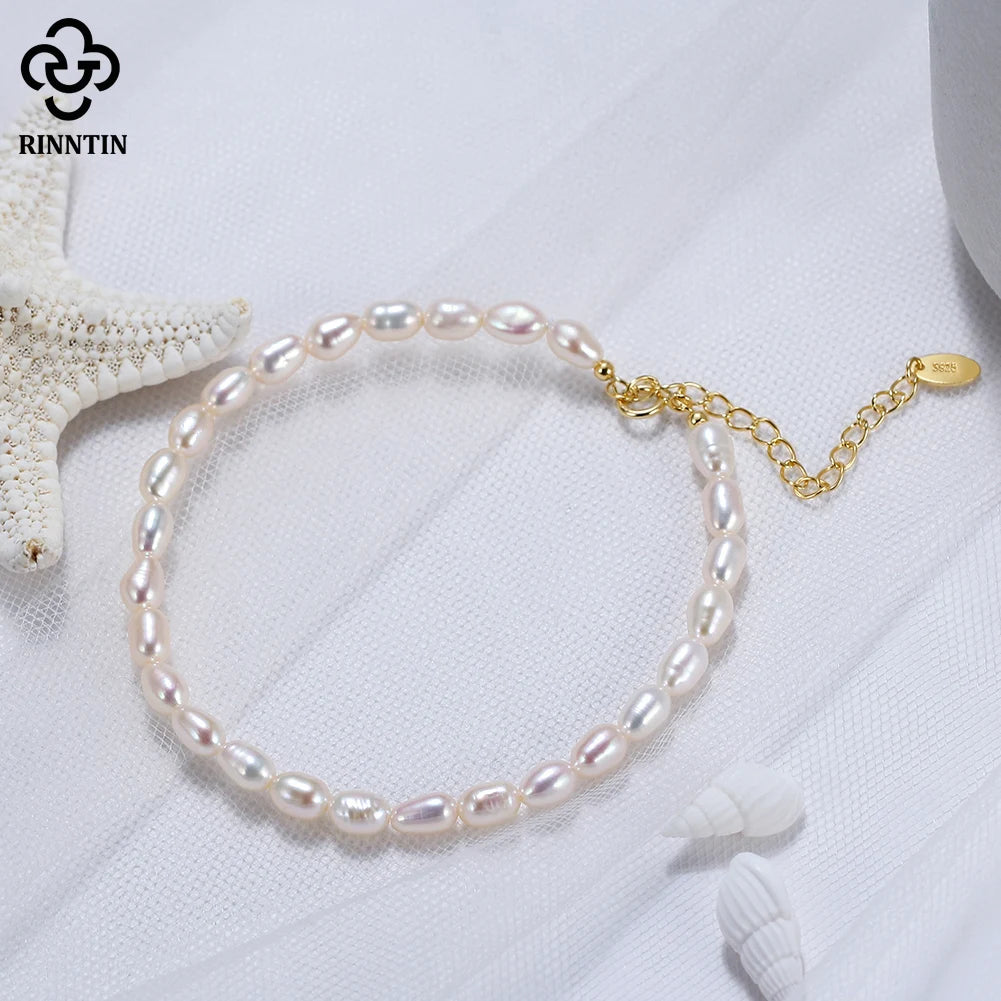 Rinntin Vintage 925 Sterling Silver Baroque Pearl Bracelet Handmade 6mm High Quality Freshwater Pearls Jewelry for Women GPB15