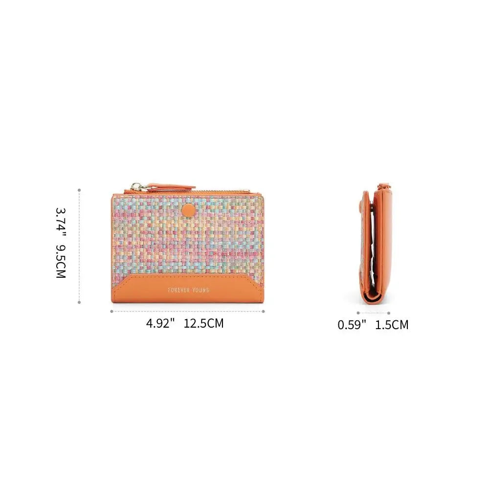 Small Short Wallet New Snap Button Pu Leather Coin Purse Woven Pattern Change Purse Female