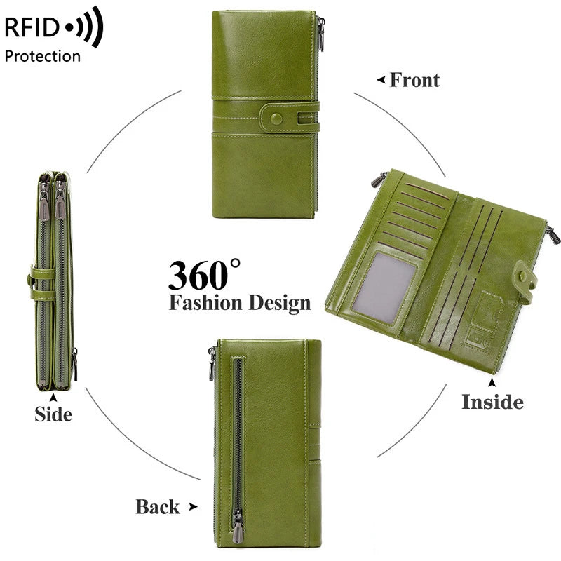 High Quality Women Wallet RFID Anti-Theft Leather Wallets For Woman Long Zipper Large Ladies Clutch Bag Female Purse Card Holder