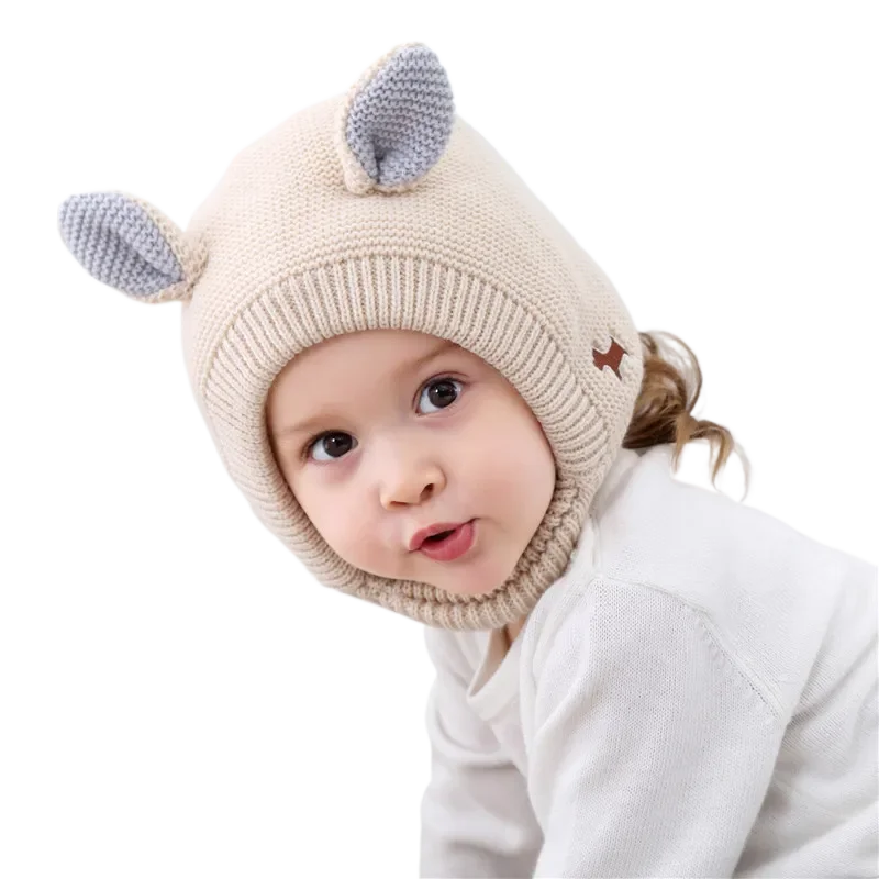 Baby Hat with Cute Earflap Warm Fleece Lining 6-12 Months Winter Knit Beanie Caps for Boy Girl