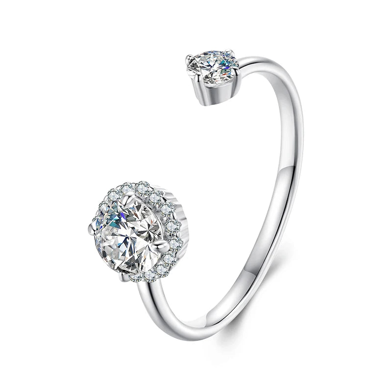 Tejesa Moissanite White Gold Plated Adjustable Ring 925 Sterling Silver Exquisite Open Ring for Women Fine Jewelry Gift MSR067-E