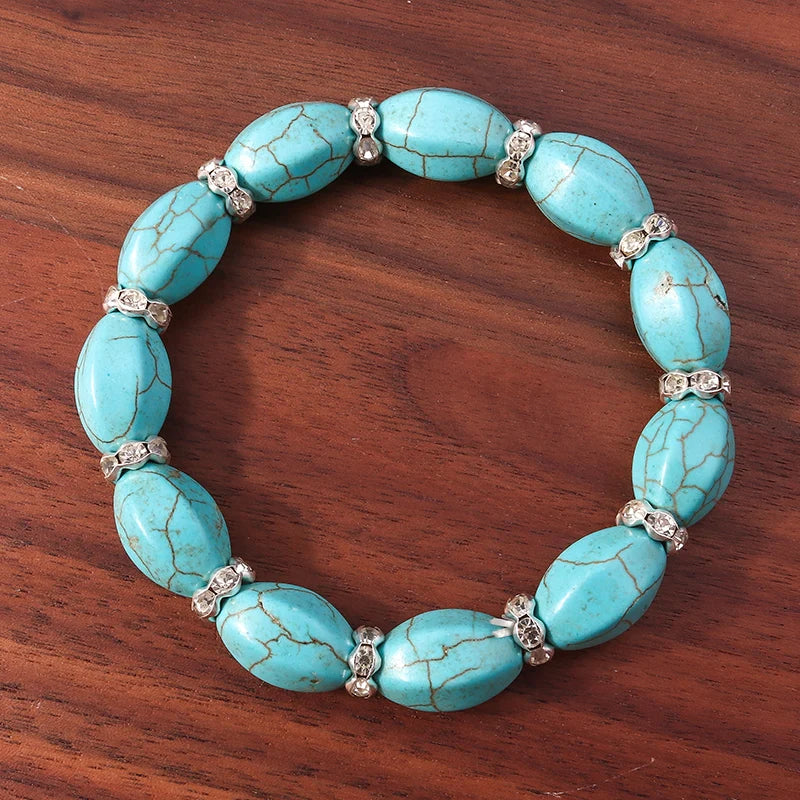 Aihua New Turquoise Stone Beads Bracelets for Women Men Natural Stone Charm Bracelet Bangles Wristband Fashion Jewelry Wholesale