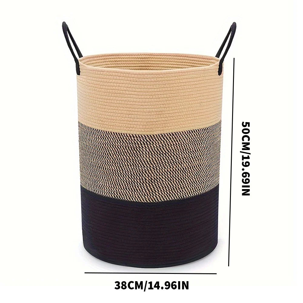 Tejesa Large Rope-Handled Laundry Hamper with Lid - Durable Clothes Basket