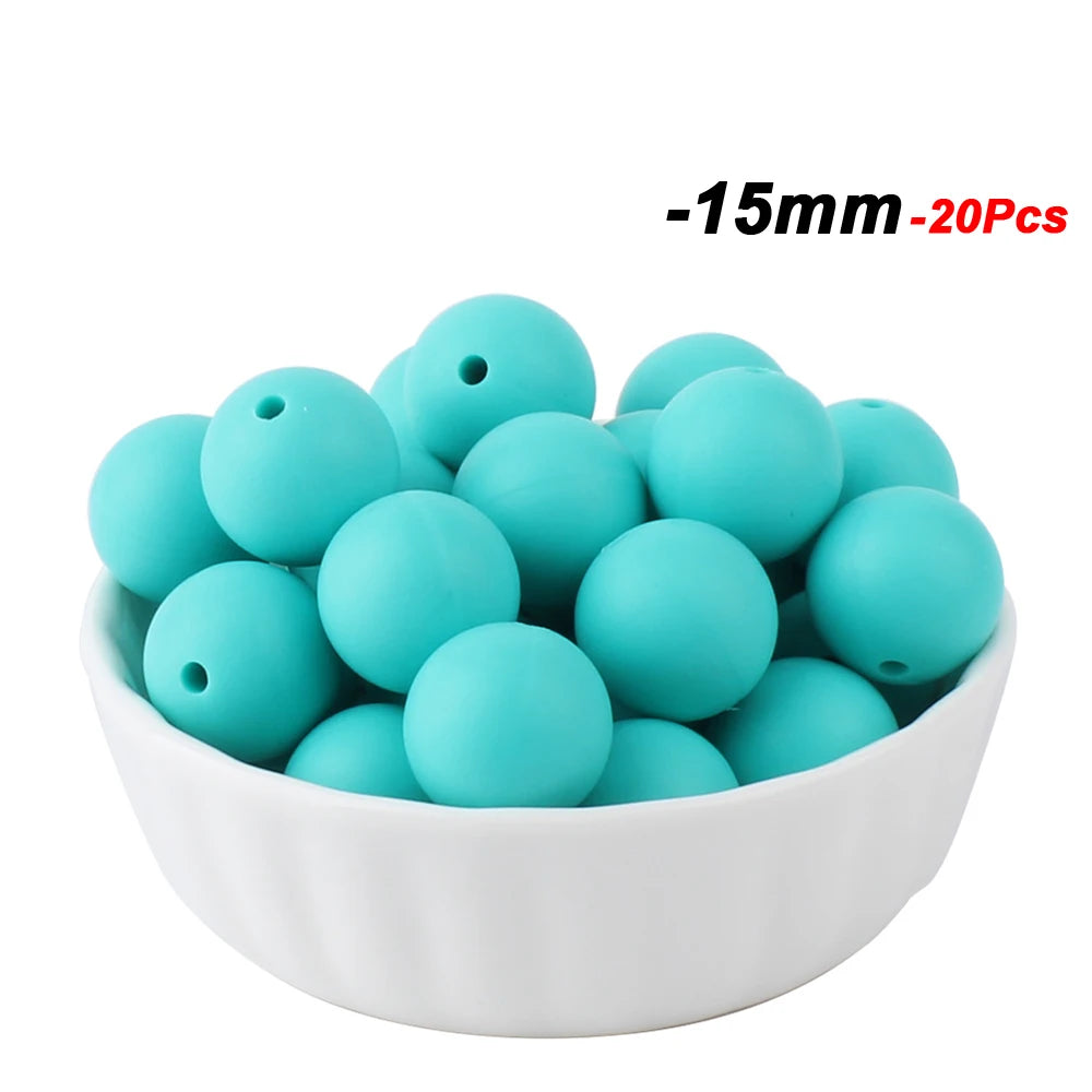 20pcs 15mm Baby Round Silicone Beads Food Grade DIY Teethers Toys Nipple Holder Pacifier Chain BPA Free Silicone Teething Beads